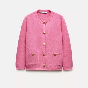 Zara Pink Cardigan with Gold Buttons & 3/4 sleeves.